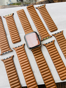 官方原装apple watch s7皮革表带链式鞍褐色苹果皮
