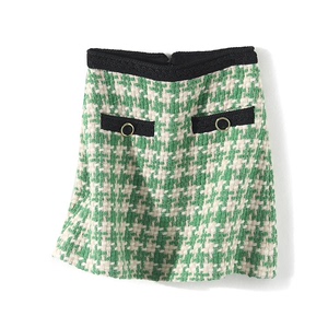 米祖设计感百搭清新包臀短裙 绿色格子S