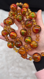 纯天然抚顺琥珀镂空内画十八罗汉十八子手持 ,21mm超大尺寸