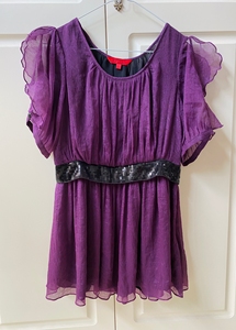 CGREC佳莉丝紫色雪纺短袖上衣，专柜正品，也就去香港穿过一