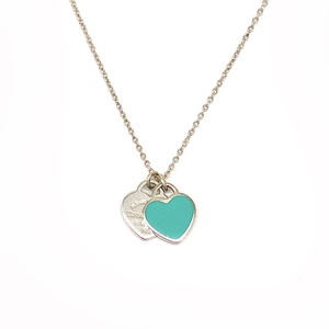 [9.8新]Tiffany蒂芙尼 925银幸运蓝色珐琅双心形吊坠项链