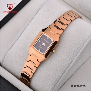 正品名盾手表 女士防水长方形钨钢石英表 超薄时尚潮流休闲女表