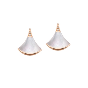 9新]宝格丽白色扇子珍珠贝母钻石耳环女款耳钉