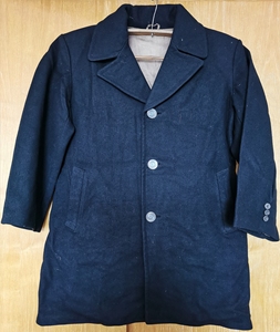 怀旧经典 八十年代的大有机玻璃扣黑色毛呢女大衣 西服领呢子半