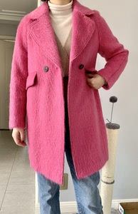 00高裳伊美淘宝马海毛加厚茧型毛呢外套粉色呢子宽松羊毛大衣女妮子