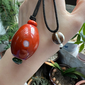 老川料南红大勒子桶珠毛衣链锁骨链吊坠三无原矿配邦迪克天珠