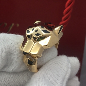 cartier卡地亚18k黄金豹头戒指57号男戒卡地亚猎豹戒
