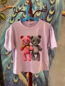 童装女童皇家囡囡紫色夏季短袖T恤百搭小熊上衣120码
