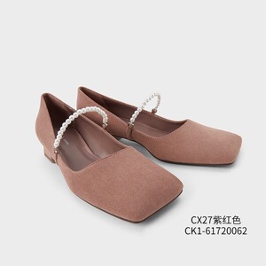 charles&keith&nbsp;小ck女鞋女士珍珠袢带饰低跟单鞋