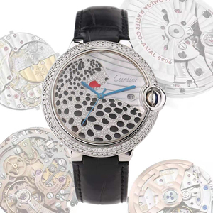95新大热门卡地亚蓝气球系列精钢后镶钻金钱豹腕表手表男机械表