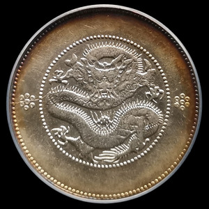 公博au55"五彩包浆"云南省造光绪元宝半圆老银币背梅花龙版9871