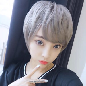魅丝黛儿青木亚麻灰短发假发