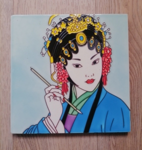 中式青衣|国风时光|陶瓷手绘三彩瓷板画客厅玄关餐厅墙砖装饰