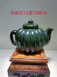 保真泰山碧玉茶壶（一把手）玉雕摆件，扬州工艺，平安玉伴手礼