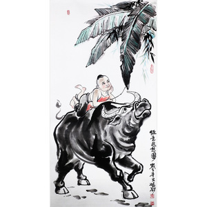 000人付款淘宝省美协名家 张砚钧《牧童骑牛图》牧