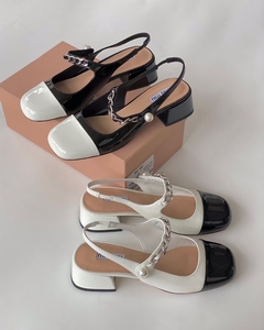 批发2020早春款miumiu/缪缪珍珠链条玛丽珍中跟淑女鞋