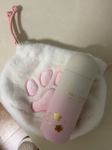 星巴克2021樱花季粉色渐变不锈钢保温杯胶囊保温杯,毛绒猫爪