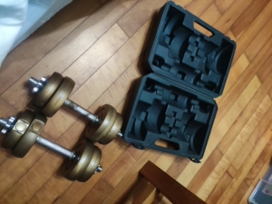 家用哑铃,5kg*2,实心饼,铁杆握把.家里人一百多买的很少
