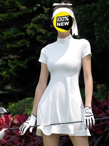 高尔夫白色连衣裙运动裙透气修身修腰运动户外裙子防走光夏季气质
