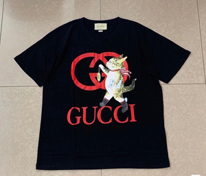古琦gucci古驰正品男女情侣款互扣式双g猫咪印花短袖t恤m