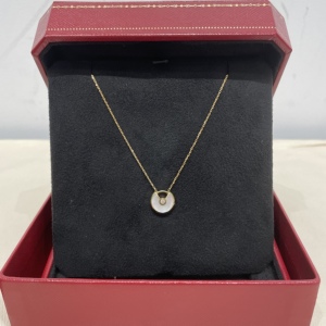 全新cartier卡地亚护身符白贝母镶钻黄金项链