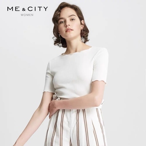 纯棉MECITY女装夏新品白色摩登荷叶边短袖T恤 9.9新包