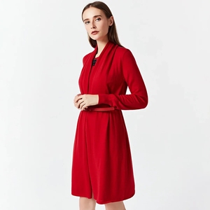 Ports宝姿正品羊毛长袖针织红色连衣裙上衣品号LW9K27