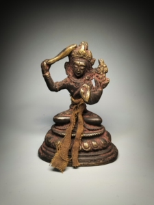 清代藏传文殊菩萨像,清代老佛像,高约7.5cm,利玛铜铸造细