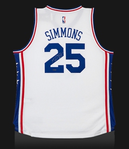 本西蒙斯亲笔签名费城76人主场球衣.