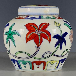 古董瓷器古玩收藏成化斗彩缠枝花卉图纹天子罐 茶叶罐全品老货