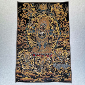 (着急用钱)便宜出～大黑天十字绣唐卡金丝刺绣,黑天财神像画像