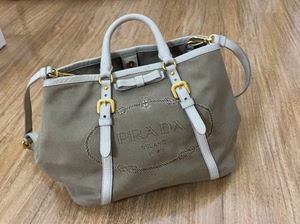 prada蝴蝶结帆布包普拉达 手提包 斜挎包 肩带可取 正常