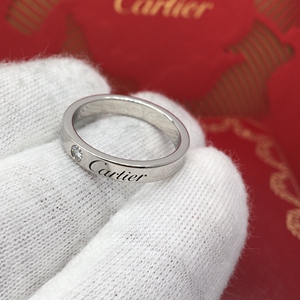 cartier卡地亚铂金窄版单钻戒指48号logo系列尾戒