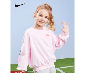 Nike耐克童装23春新款女小童舒适粉色套头无帽运动卫衣