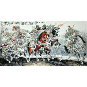 4米 时育林《五虎上将图》国画客厅人物画手绘真迹定制3821