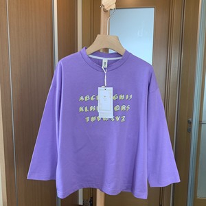 120-130码含棉100%末许品牌紫色字母印花长袖女童T恤