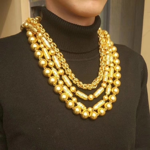 金包银项链男粗霸气200克实心链子圆珠全家福个性足金9999