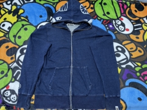 bape indigo 蓝染 鲨鱼头拉链外套