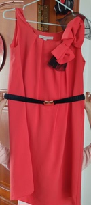可可尼西瓜红无袖蝴蝶结雪纺连衣裙 155码 0码