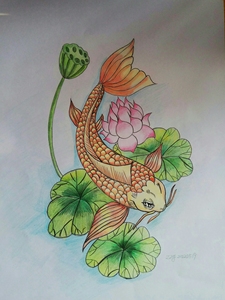 荷花代表清纯高洁,锦鲤代表好运吉祥,整幅图