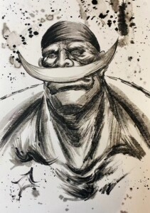 海贼王手绘 白胡子老爹 四皇 纯手工水墨画 动漫装饰画 室内