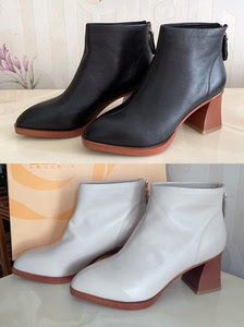 佰莉文blvn牛皮短靴尖头马丁靴35.36码粗跟百搭高跟女单