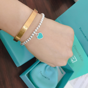 tiffany手链蒂芙尼蓝色珐琅心形925纯银手链