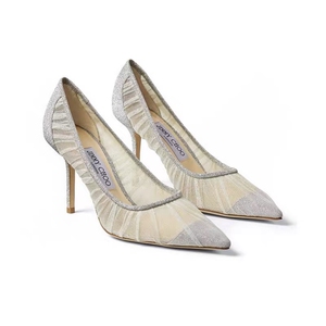 jimmychoo/love85经典银色闪光网纱高跟鞋婚鞋单