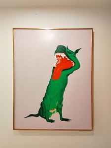 周春芽作品绿狗,桃花,纯手绘油画绿狗,临摹油画作品,尺寸70