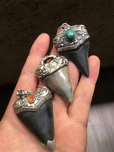 个性饰品 925银 包 鲨鱼牙化石吊坠 海中霸主 品相完好