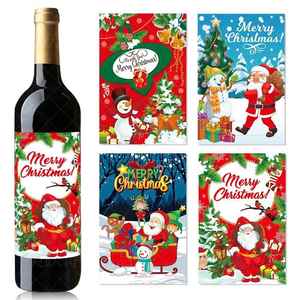 厂家直销圣诞节装饰酒瓶贴纸 merry christmas派对红酒瓶不干胶贴