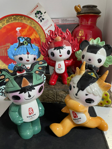 奥运福娃瓷雕官方特许商品景德镇制五福储蓄罐瓷器存钱罐2008