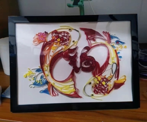 衍纸画,双鱼福字,带相框,a4大小,现货当天发货哦,离得近的