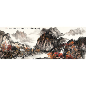 龙秀生《锦绣江山富水长流》手绘国画山水画字画真迹装饰收藏